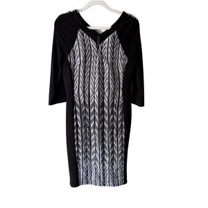 Picadilly Fashion Black and White Sheath Dress V-neck 3/4 Raglan Sleeves